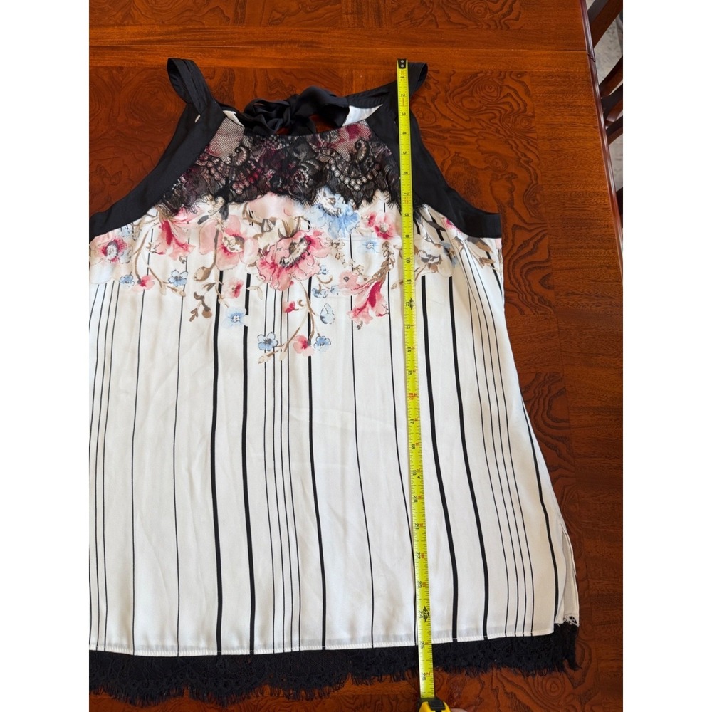 WHBM Thistle Floral Striped Lace Tie Neck Top Blouse Shell 4 Career Feminine - Picture 8 of 12